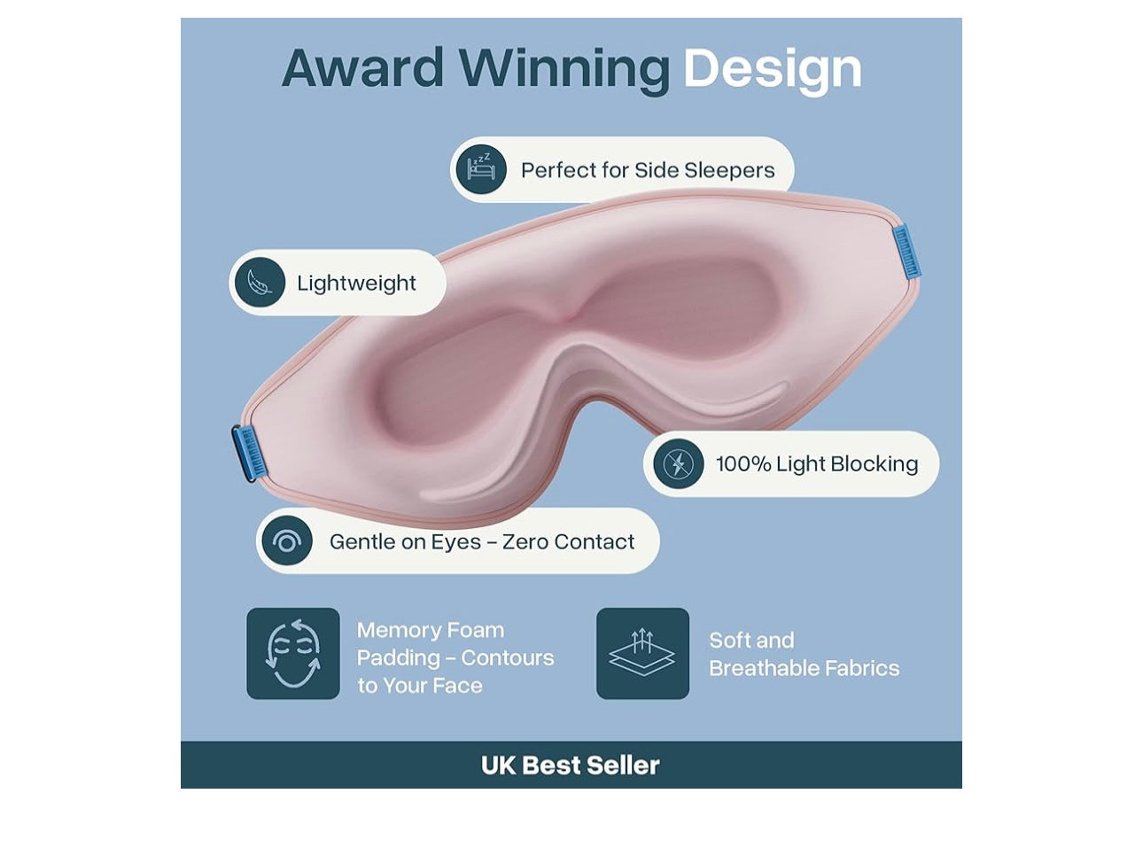 3D Ergonomic Sleep Mask – 100% Light Blocking, Zero Eye Pressure – Perfect for Side Sleepers